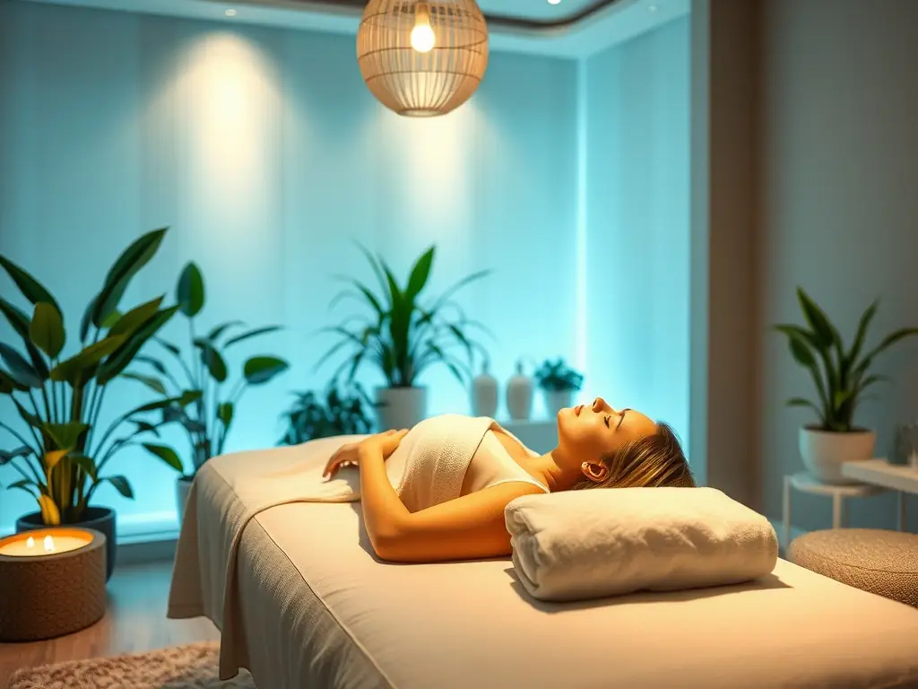 A woman receiving a facial treatment, emphasizing the relaxing and rejuvenating aspects of the skin treatment service.